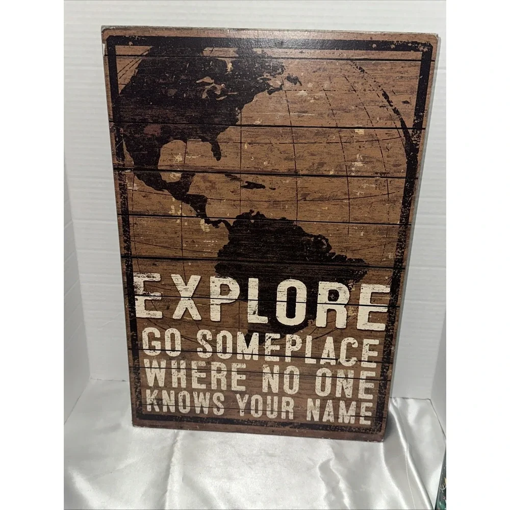 Primitives by Kathy Explore World Map Wooden Box Sign Wall Art Decor 31373